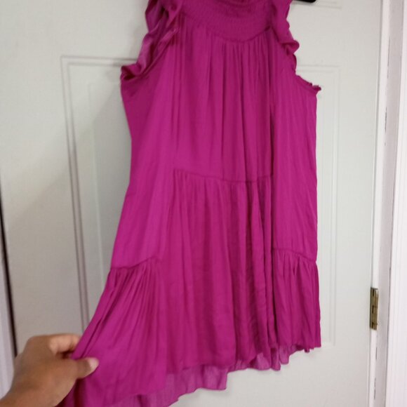 Intimately Free People Dress mini Magenta Sleeveless Smocked Ruffle Hem Size S - Picture 4 of 11